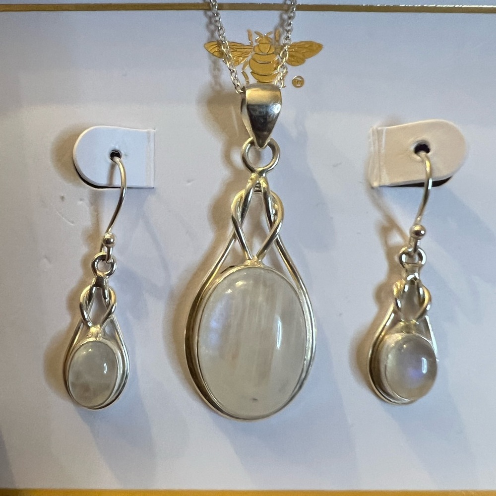 Silver Necklace Set with White Gemstones